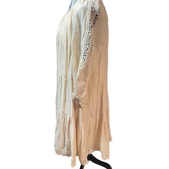 Boho Cream Peasant Dress with Crochet Trim - Picture 2 of 7